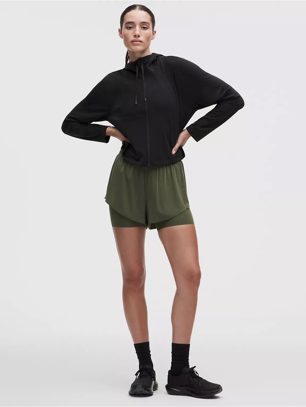 lululemon athletica Sleek Preforated Black  Hooded Zip-Up Jacket